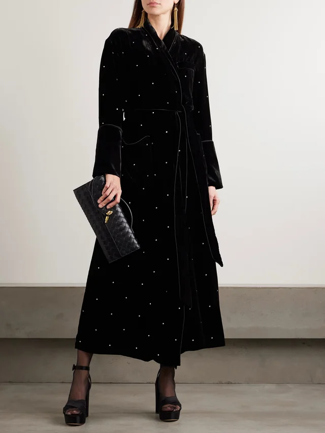 OLIVIA VON HALLE Capability crystal-embellished belted velvet robe in Black, photo 2 of 2 from NET-A-PORTER (Canada)