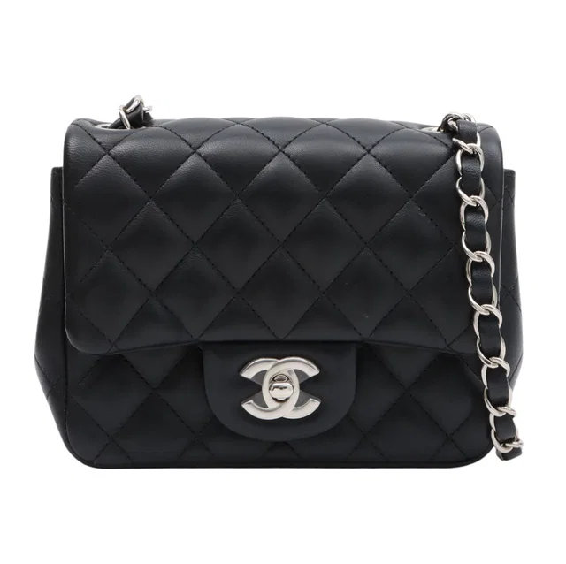 Chanel 2021-era Classic Flap Chain Bag Mini, Black in Black Lambskin from VINTAGE QOO TOKYO