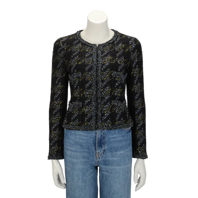 Chanel Four Pocket Zip Jacket FR 38 in Black Tweed from Blue Spinach