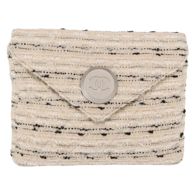 Chanel Vintage Envelope Chain Clutch Tweed White Bag in White Tweed from HEWI
