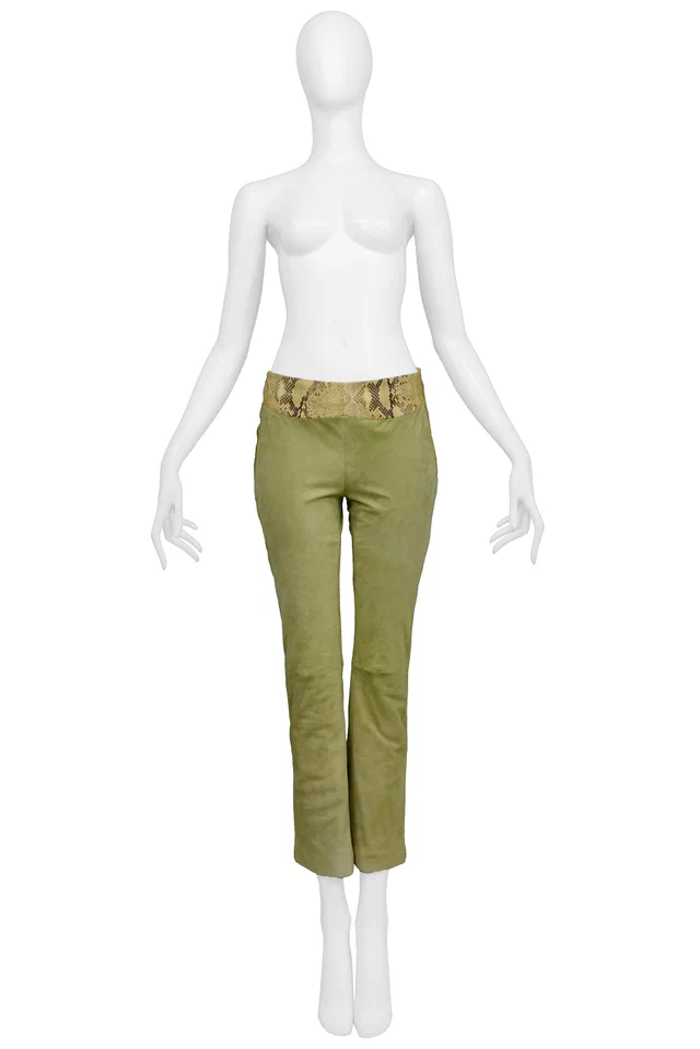 Versace Green Suede & Leather Pants in Green Suede from Resurrection Vintage