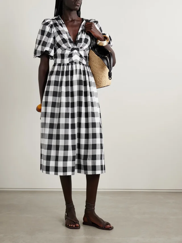 SEA Gathered gingham cotton-poplin midi dress, photo 2 of 2 from NET-A-PORTER (Canada)