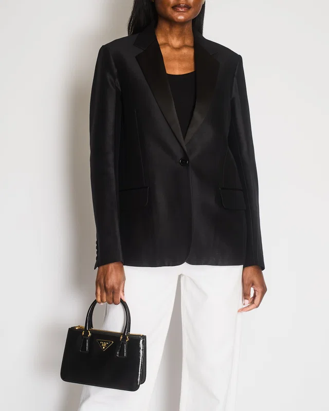 Celine Black Single Breasted Tuxedo Blazer Size FR 42 (UK 14) in Black Silk from Sellier