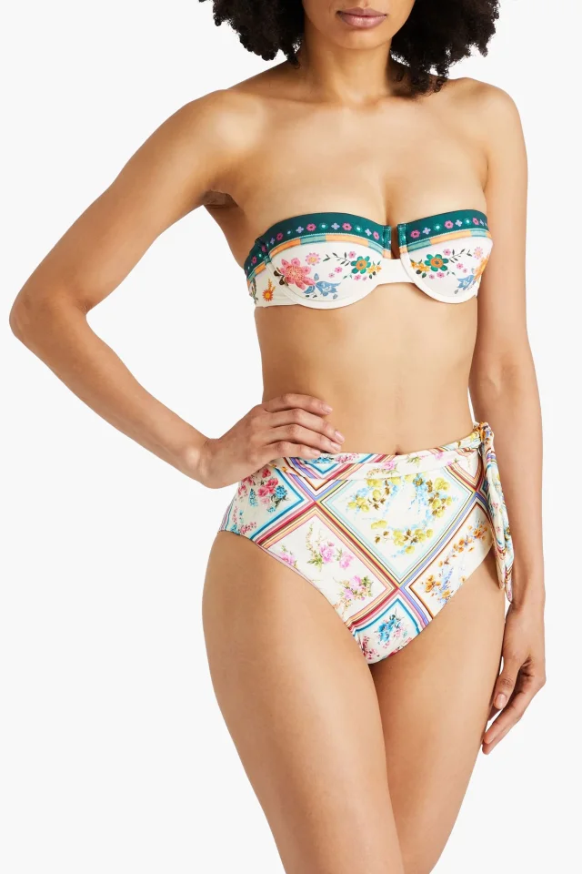 Zimmermann Floral-Print Underwired Bandeau Bikini Top in Ecru, photo 2 of 6 from THE OUTNET