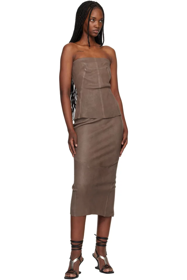 Rick Owens Gray Temple Bustier Leather Top, photo 4 of 4 from SSENSE