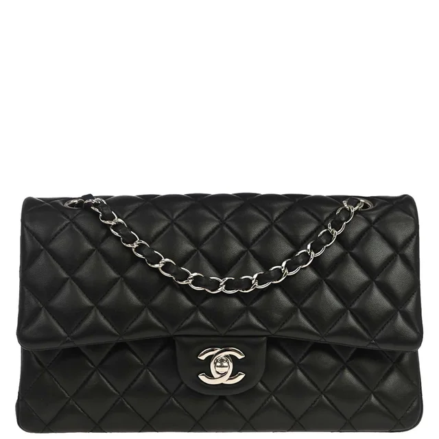 Chanel 2017-2018 Black Lambskin Medium Classic Double Flap Shoulder Bag in Black Lambskin from AMORE Vintage Tokyo