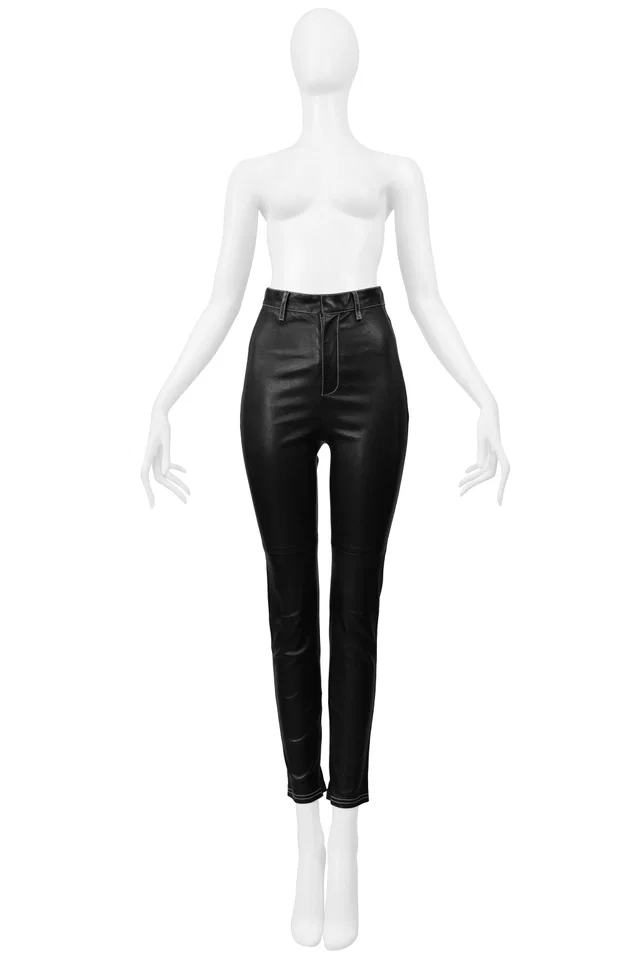 Givenchy By Riccardo Tisci Black Leather Pants With White Stitching 2015 in Black Leather from Resurrection Vintage