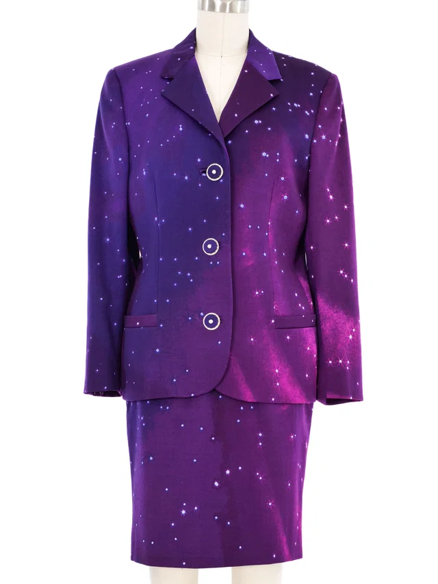 Versace Couture Purple Galaxy Skirt Suit in Purple from Arcade Vintage
