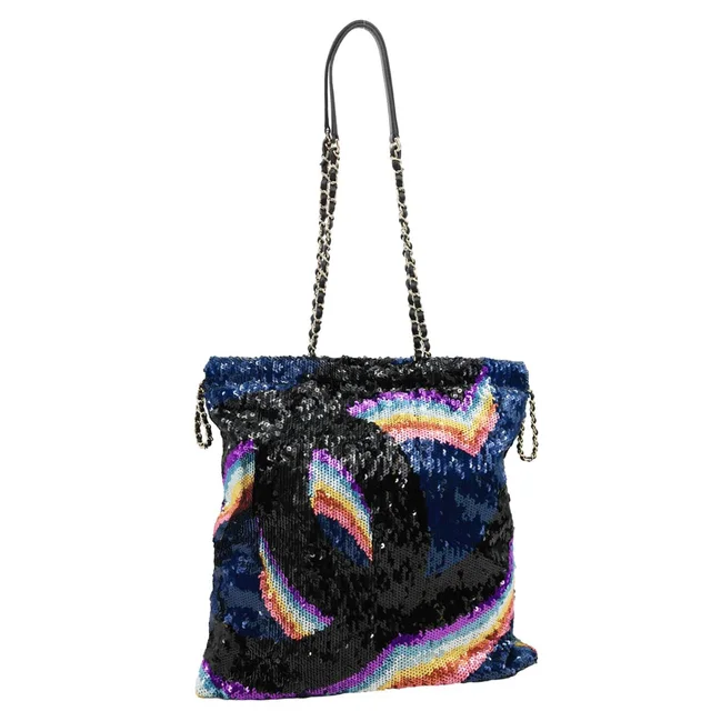 Chanel 2021 Sequin Drawstring Tote Bag Multicolor in Multicolor from Dallas Designer Handbags