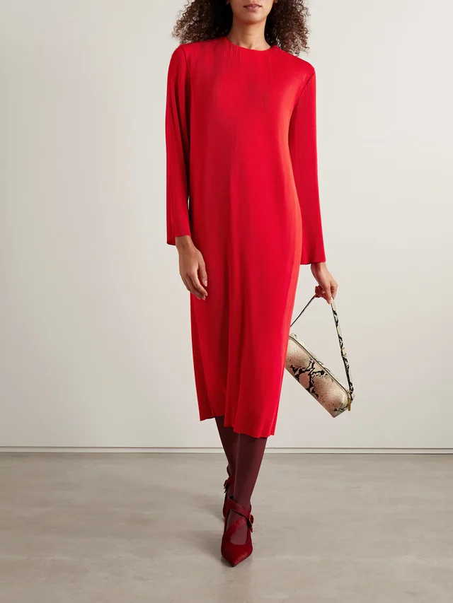 TIBI Plissé-crepe midi dress in Red, photo 2 of 2 from NET-A-PORTER (Canada)