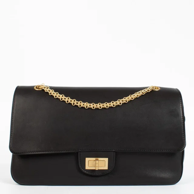Chanel Paris-Hamburg Black Calfskin Maxi Nude Reissue 2.55 Bag in Black Calfskin from Labellov