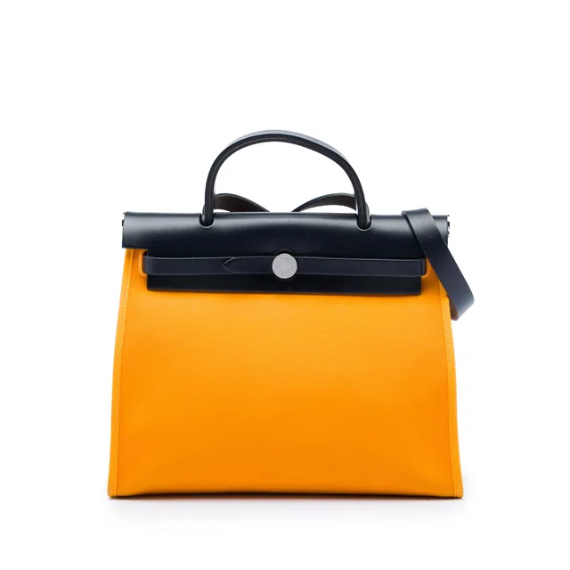 Yellow Hermès Toile Verso Herbag Zip 31 Satchel in Yellow Canvas from Designer Revival