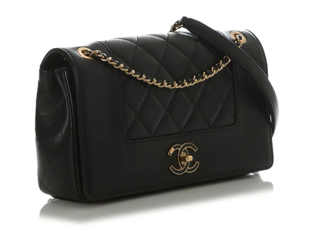 Chanel Medium Black Part-Quilted Calfskin Mademoiselle Flap in Black Calfskin from Ann's Fabulous Finds, photo 5 of 9