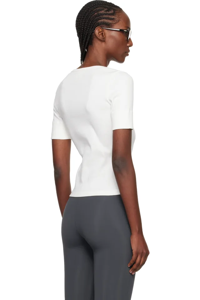 Courrèges White Buttoned 90's Rib T-shirt, photo 3 of 4 from SSENSE