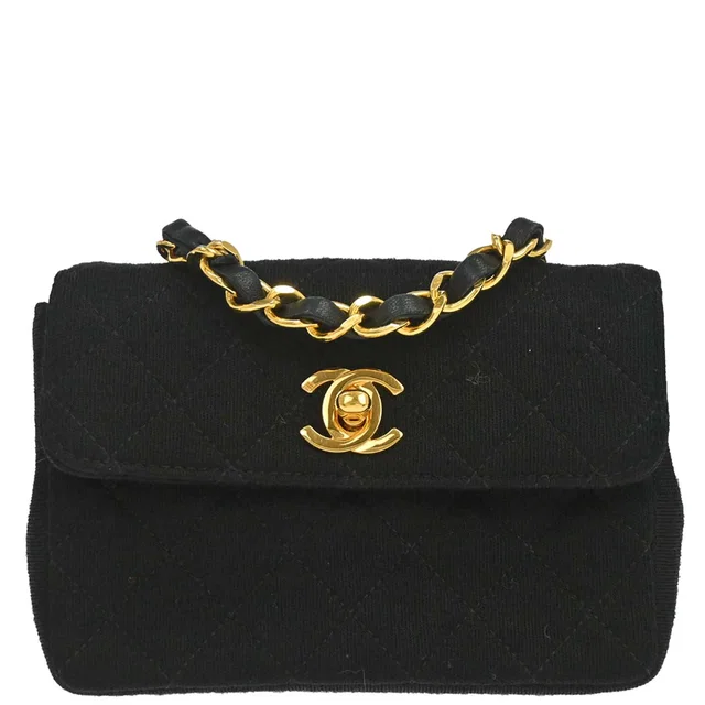 Chanel 1989-1991 Black Cotton Straight Flap Shoulder Bag in Black from AMORE Vintage Tokyo