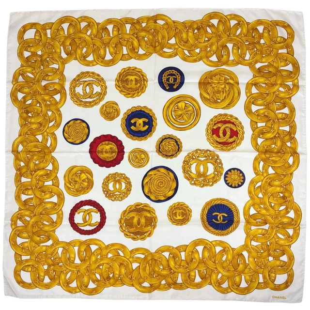 Chanel Scarf CC Logo Silk White Multicolor in White Silk from The Reluxe