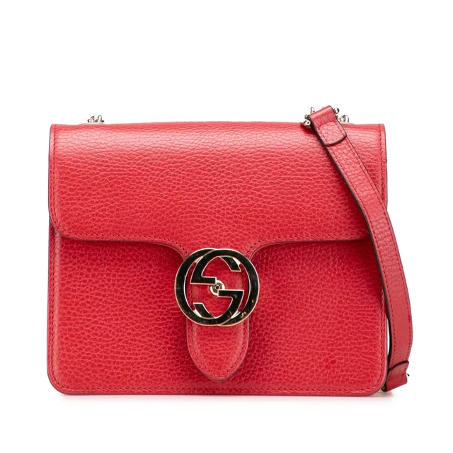 Red Gucci Small Dollar Calfskin Interlocking G Crossbody in Red Calfskin from Designer Revival