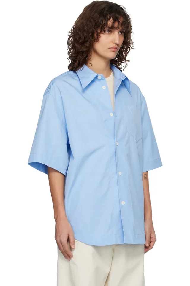 AMI Paris Blue Short Sleeve Wide Shirt, photo 2 of 4 from SSENSE