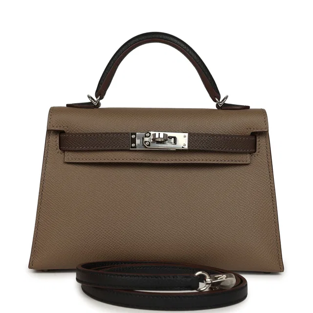 Hermès Kelly Sellier 20 Tri-color Etoupe, Ecorce, Black Epsom Palladium Hardware in Black Epsom leather from Madison Avenue Couture