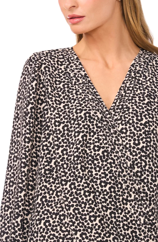 Halogen® Dot Flower Print Long Sleeve Wrap Top, photo 3 of 5 from Nordstrom Rack