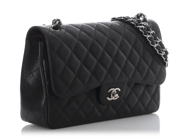 Chanel Jumbo Black Quilted Caviar Classic Double Flap in Black Caviar leather from Ann's Fabulous Finds, photo 6 of 10