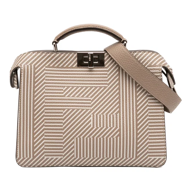 Tan Fendi Small Zucca Leather Peekaboo ISeeU Satchel in Brown Leather from Designer Revival