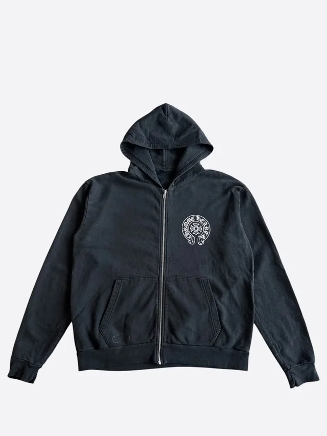 Chrome Hearts & White Los Angeles Horseshoe Logo Zip Up Hoodie, Men's (Size M) in black from Grailed