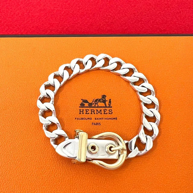 Hermès Vintage Boucles Sellier PM Bracelet Silver Yellow Gold in Yellow from The Reluxe