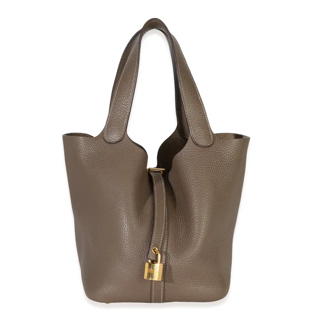 Hermès Etoupe Clemence Picotin Lock 22 Ghw Gray Leather Handbag in Taupe Clemence leather from HEWI