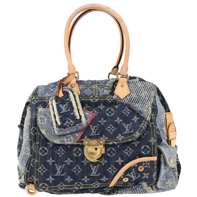 Louis Vuitton Blue Monogram Denim Patchwork Bowly Handbag M95376 in Blue Denim from AMORE Vintage Tokyo