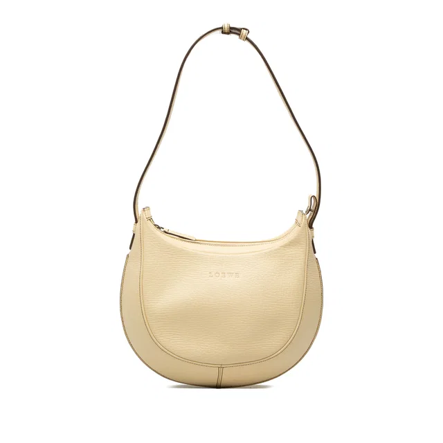 White LOEWE Embossed Leather Logo Hobo in White Leather from Designer Revival