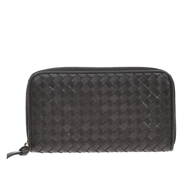 Bottega Veneta Intrecciato Long Zip Leather Brown Accessory in Brown Woven leather from HEWI