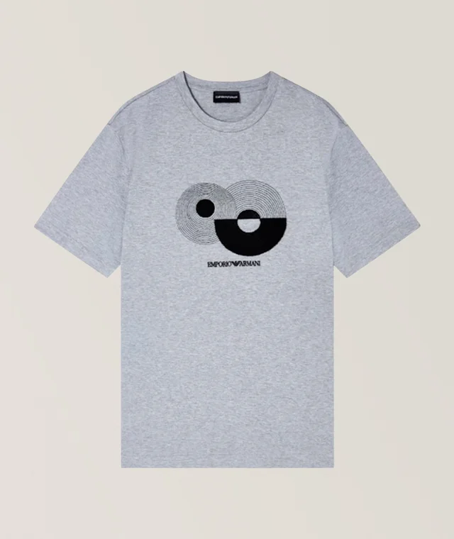 Emporio Armani Embroidered Op-Art Jersey T-Shirt in Grey, image 1 of 1 from Harry Rosen