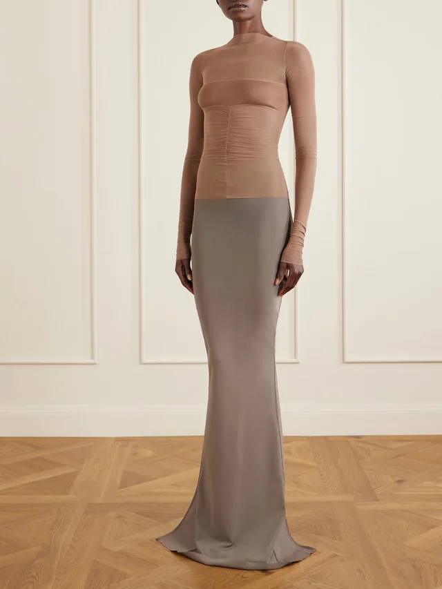 RICK OWENS Ruched stretch-mesh T-shirt in Beige, photo 2 of 2 from NET-A-PORTER (Canada)