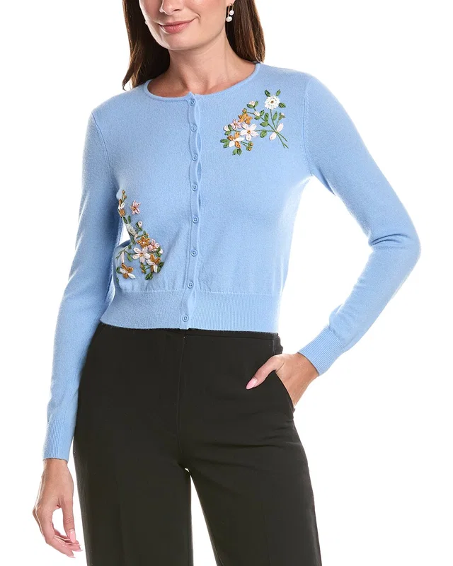Teri Jon by Rickie Freeman Flower Embroidered Wool & Cashmere-Blend Cardigan, image 1 of 1 from Rue La La