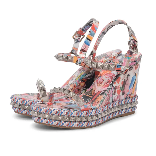 Christian Louboutin Patent Pyraclou Xtian Wedges 41 in Multi Colour Patent leather from Blue Spinach
