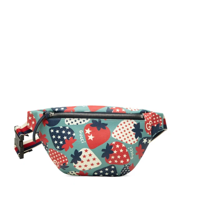 Blue Gucci Kids Coated Canvas Cosmic Strawberries Web Belt Bag in Blue Coated canvas from Designer Revival