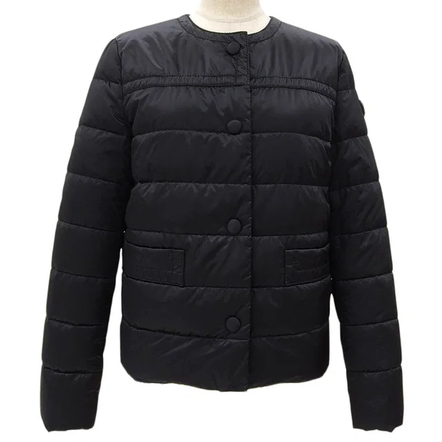 Prada Logo Plate Collarless Down Jacket #38 Black in Black Nylon from VINTAGE QOO TOKYO