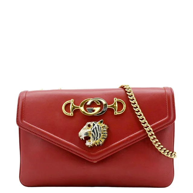 Gucci Rajah Tiger Head Leather Chain Shoulder Bag Red 537241 in Red Leather from Dallas Designer Handbags