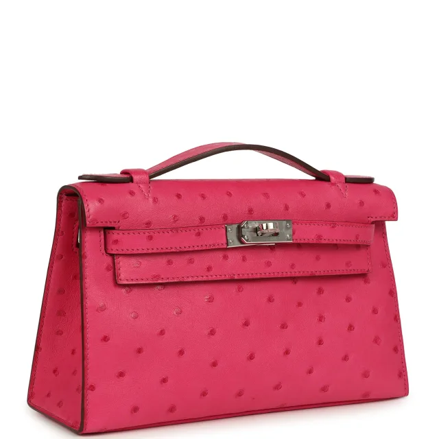 Hermès Kelly Pochette Rose Tyrien Ostrich Palladium Hardware in Pink Ostrich from Madison Avenue Couture, photo 2 of 8