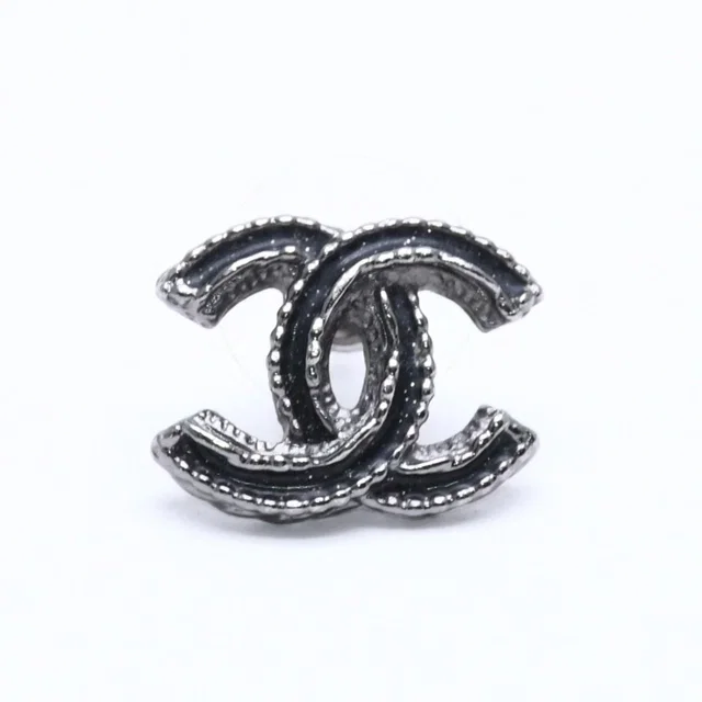 Chanel CC Logo Single Earrings 03 Metal Silver Black Clear in Black from The Reluxe
