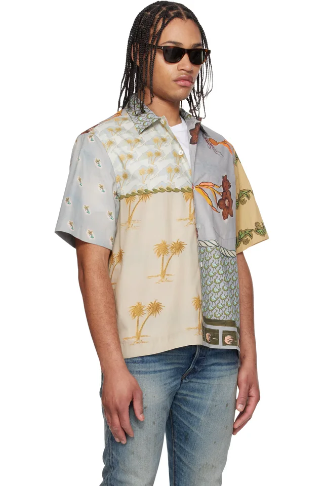 Paul Smith Blue & Yellow 'Textile' Shirt, photo 2 of 4 from SSENSE