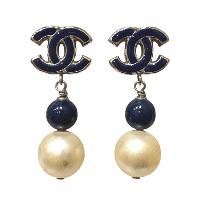 Chanel CC Logo Earrings Metal Faux Pearl from The Reluxe