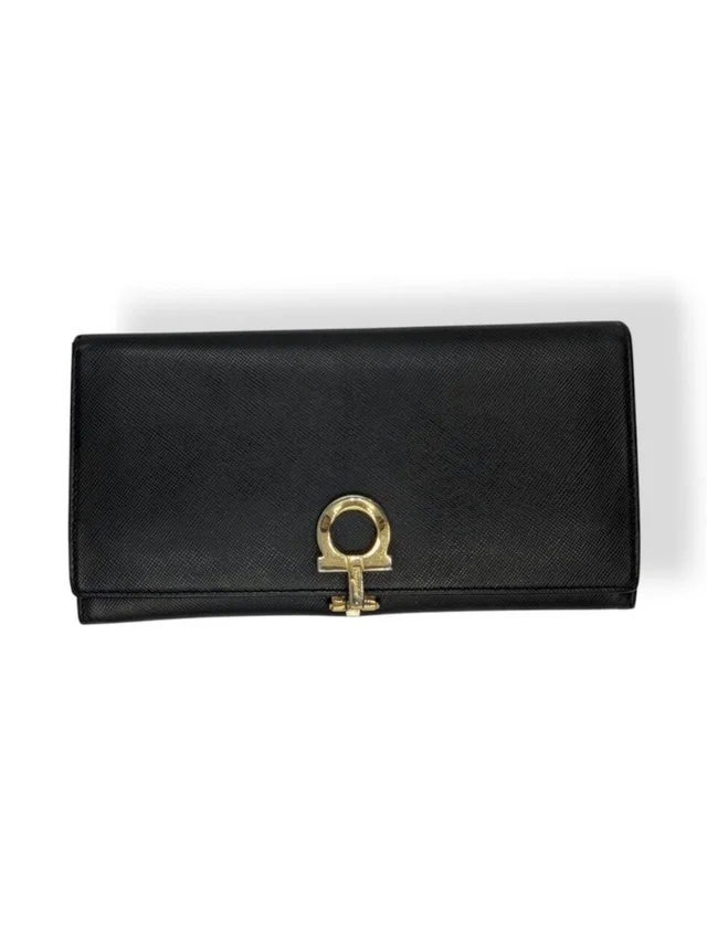 Ferragamo Black Women's Leather Wallet With Gold Accent in black|gold Leather from Poshmark