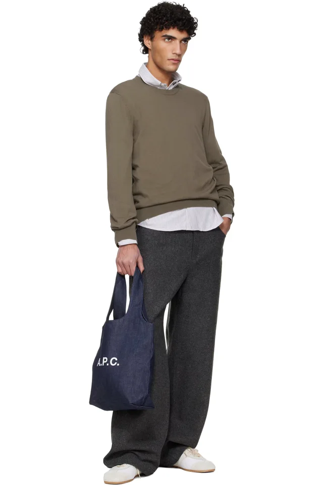 A.P.C. Khaki Cotton Sweater, photo 4 of 4 from SSENSE