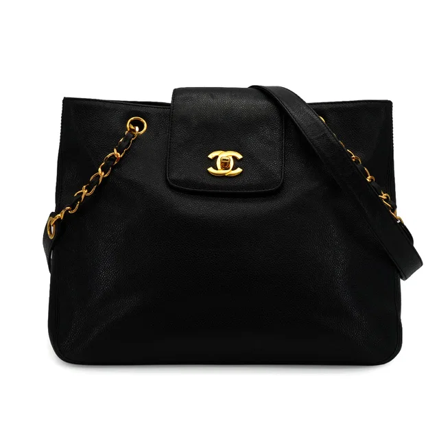 Chanel Vintage Cocomark Chain Tote Bag Black Caviar Skin Gold Hardware in Black Caviar leather from Luxury Promise