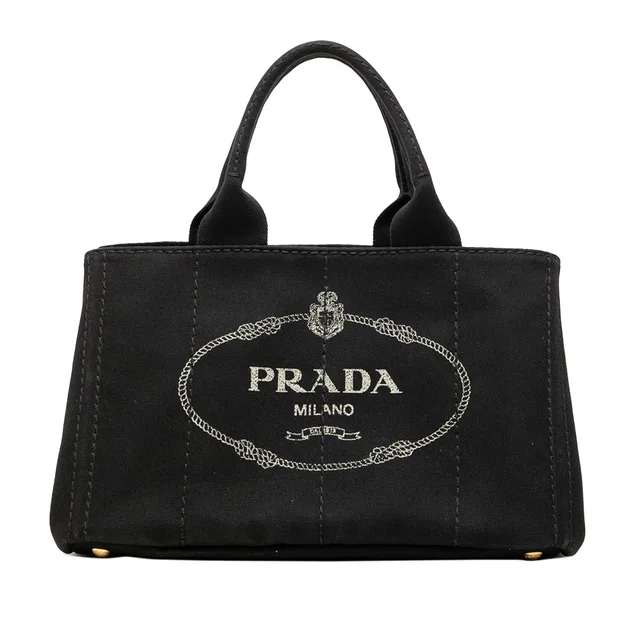 Black Prada Canvas Canapa Logo Satchel in Black Canvas from Designer Revival