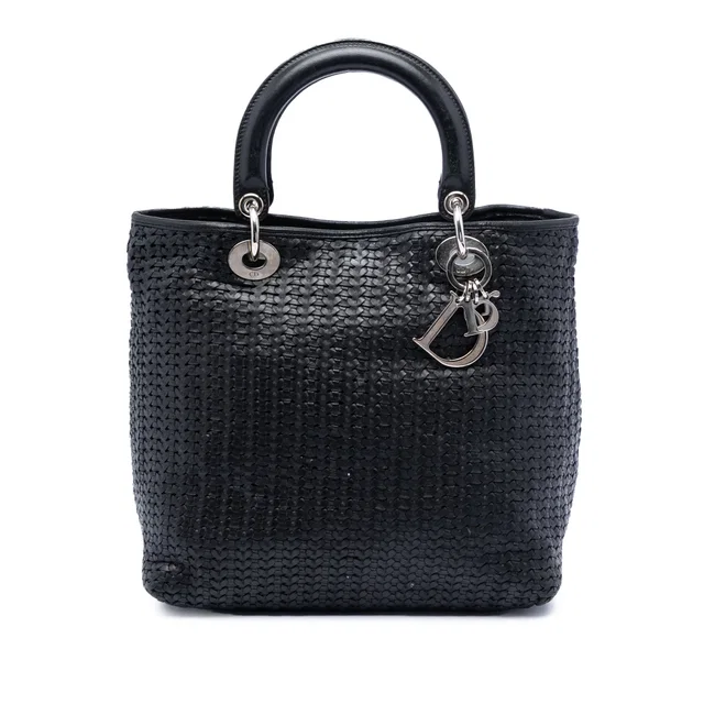 Black Dior Medium Woven Calfskin Soft Lady Dior Handbag in Black Calfskin from Designer Revival