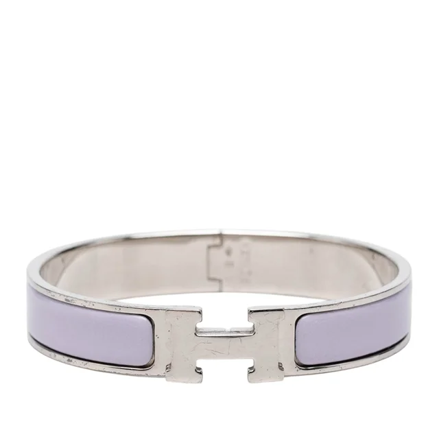 Purple Hermès Narrow Enamel Clic H Bracelet PM in Purple from Designer Revival