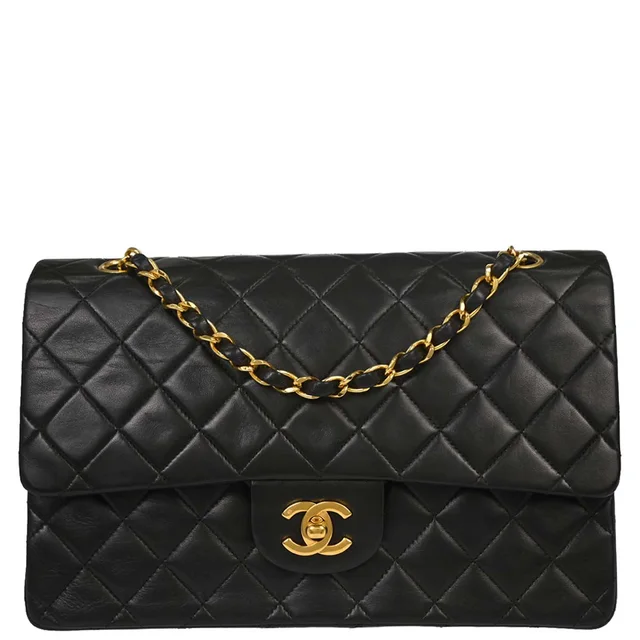 Chanel 1994-1996 Black Lambskin Medium Classic Double Flap Shoulder Bag in Black Lambskin from AMORE Vintage Tokyo